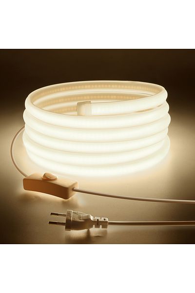 MALITAI 4M European Plug 220V Natural White High Bright COB LED Strip Light 220V 110V Neon Tape Kitchen Cabi