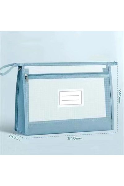 Choice Blue Large A4 Clear Mesh Organiser with Double Zip - Spacious Portable Handmade Storage Bag