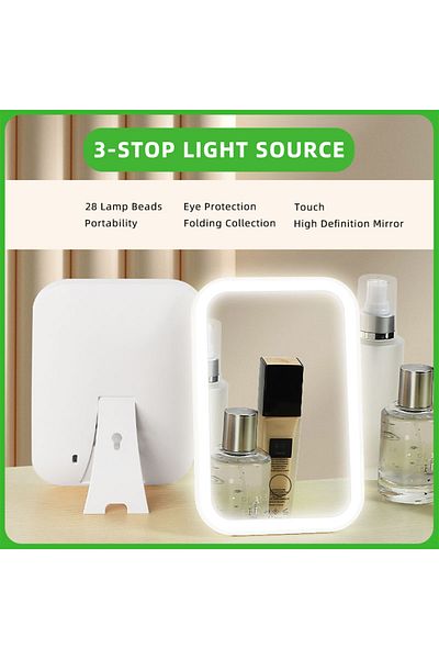 Heinast 1PC White LED Touch Screen Makeup Mirror Folding Mirror Lighted Makeup Mirror 3 Colors Light Modes U