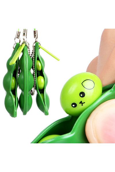 Choice 3pcs Fidget Toys Pack Decompression Edamame Squishy Squeeze Peas Beans Keychain Cute Stress Relief A