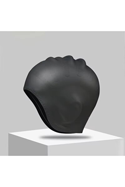 Choice قبعة سباحة احترافية متينة من السيليكون باللون الأسود مع جيوب للأذن للب...