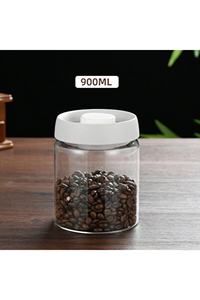 Choice White-900ml Press-type Coffee Beans Vacuum Sealed Tank Glass Food Storage Fresh-keeping Coffee Jars