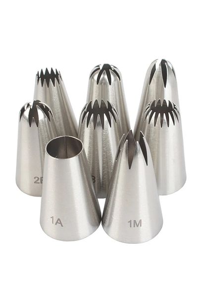 Choice 8pcs Piping Nozzles Set, Stainless Steel Icing Nozzles, Cream Cake Piping Tips For Dessert Biscui...