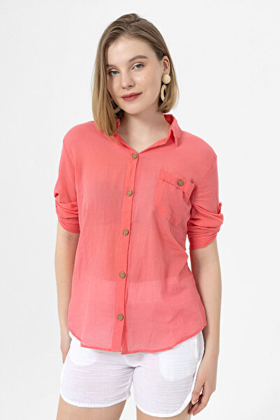 Heaven Ephesus Βαμβακερό πουκάμισο με λεπτομέρεια τσέπης Voile Collar -1570