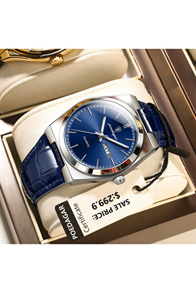 Choice ساعة يد رجالية فاخرة باللون الأزرق الفضي 930 مقاومة للماء ومضيئة وتاري...