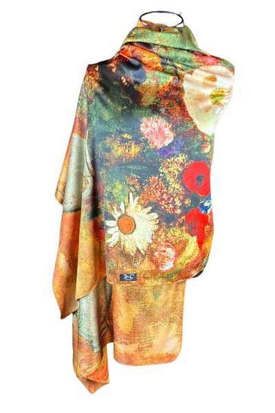 DACSHOP Double-sided painted shawl scarf, brown/cream