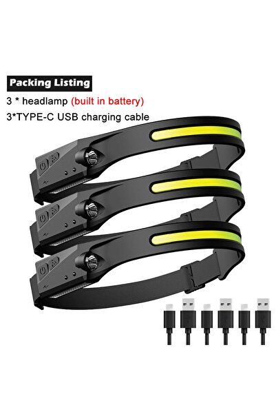 Heinast 3 قطع 1/2/3 قطع مصباح أمامي LED تحريض للتخييم مصباح بحث USB قابل لإعا...