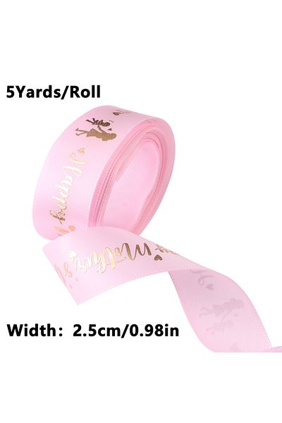 Choice 25mm pink 5 Yards Happy Mother's Day Ribbon, Pink Red Ribbon for Gift Wrapping, Satin Ribbon for Flo