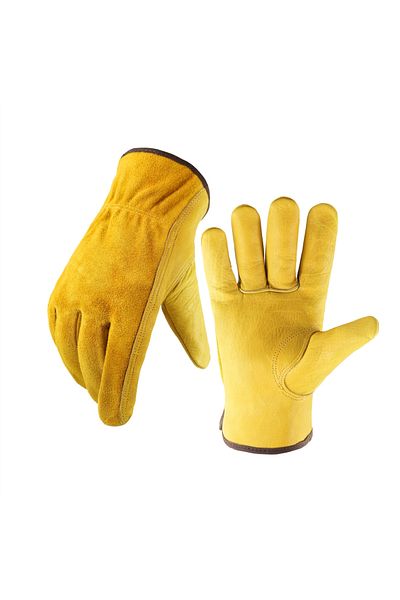 Choice Xl Yellow Leather Work Gloves Flex Grip Tough Cowhide Gardening Glove For Wood Cutting/construction/