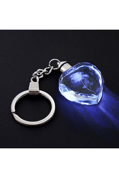 Choice سلسلة مفاتيح بإضاءة LED على شكل زهرة خرافية ملونة باللون الأبيض على شكل شكل حب مرصعة بأحجار الراين الكريستالية