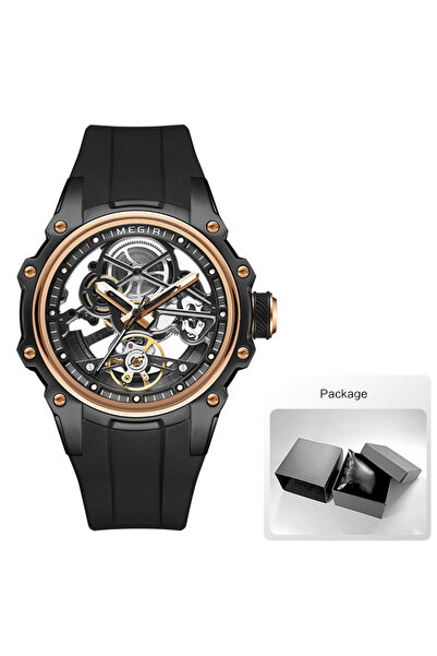 Choice ساعة MEGIR رياضية أوتوماتيكية ميكانيكية سوداء اللون للرجال بعلبة من الفولاذ المقاوم للصدأ