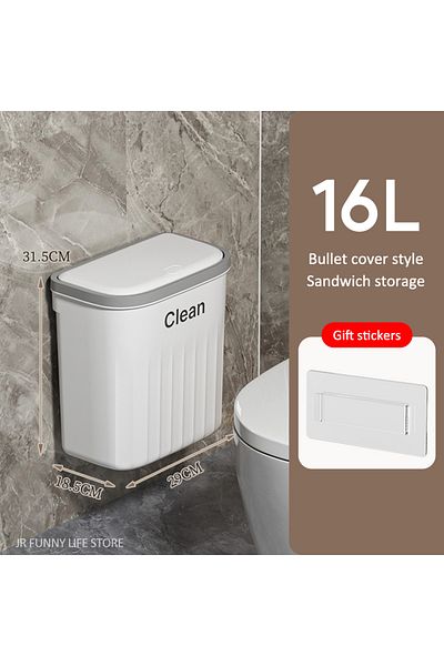Choice 16L white 12/16L Press Type Wall Mounted Trash Can For Bathroom Toilet Garbage Bucket With Lid Kitch
