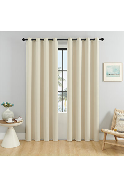 Choice W106cmxH160cm 1PC Beige 1Pc Solid Color Blackout Curtain，Room Darkening And Light Reducing Curtain,