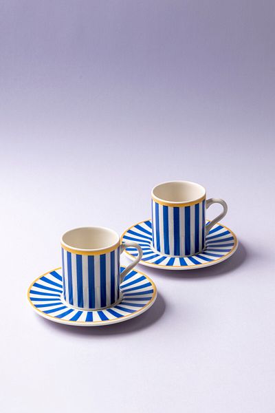 FH finehome Colorful Porcelain 4 Piece 2 Cup Set Blue