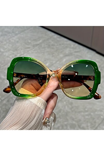 Choice نظارة شمسية بيضاوية كبيرة الحجم باللون الأخضر والأصفر Y2K بإطار جيلي أ...