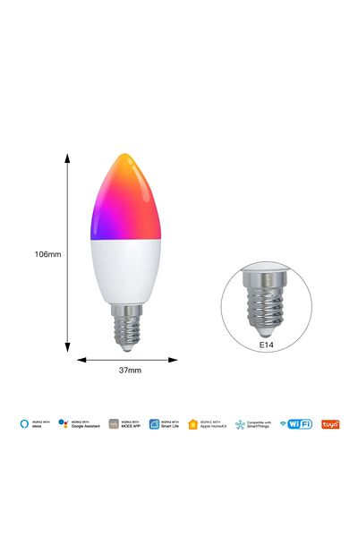 MOES 1 PC Candle Lamp E14 MOES Tuya Matter WiFi Smart Bulb Dimmable Led Light 16 Million RGB Colors E14