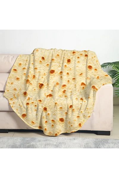 Choice 90cmx90cm Yellow 1pc Soft and Warm Mexican Tortilla Print Flannel Blanket for Couch, Sofa, Office, B