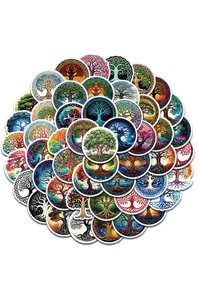 Choice 50PCS 50PCS Tree of Life Sticker Decoration Waterproof Aesthetic Laptop Luggage Retro Graffiti Scrap