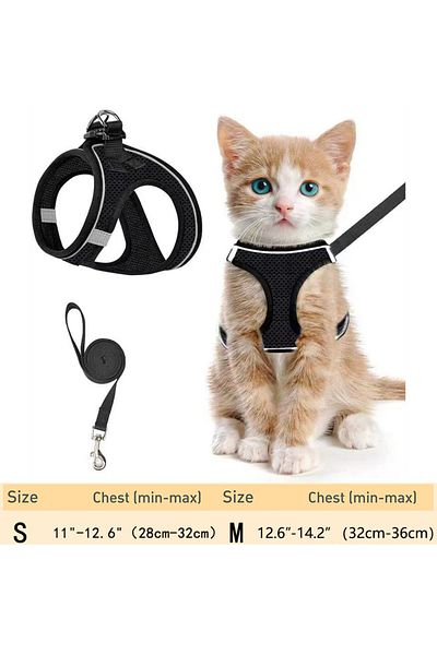 Choice S black Cat Harness and Leash for Walking Escape Proof, Adjustable Kitten Vest Harness Reflective So