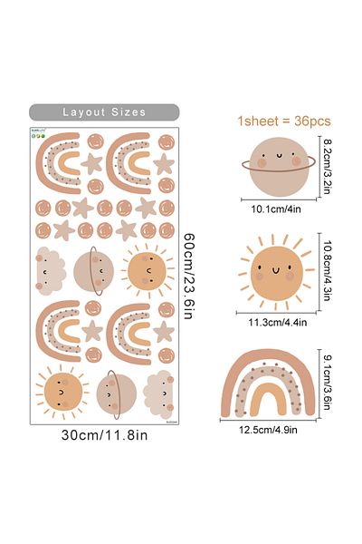 Choice Sl6324a Cartoon Cute Rainbow Sun Watercolor Nursery Stickers Removable Wall Decals Art Print Kids Bo