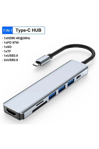 Choice Grey 7 In 1 Type C USB 3.0 Hub 5Gbps SD TF Card Reader 4k30hz Hdmi-Compatible Usb Splitter Support A