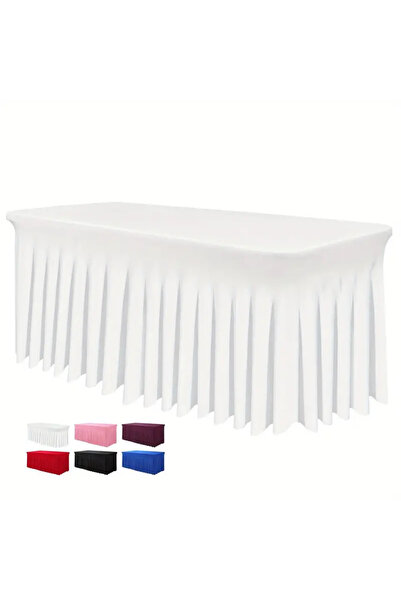 Choice تنورة طاولة مستطيلة بيضاء مقاس 182 × 76 سم، أغطية طاولة من البوليستر الملائم، مفرش طاولة أسود لـ 6 أقدام