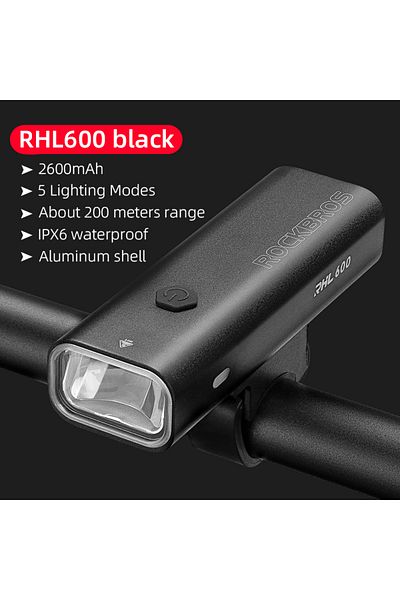 Choice RHL600LM ROCKBROS 600LM Bike Front Light Waterproof IPX6 Type-C Rechargeable MTB Road Bicycle Headli