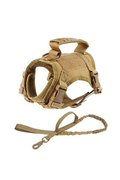 Choice Brown set Tactical Cat Harness For Walking Escape Proof Adjustable Pet Vest Harness Soft Mesh With C
