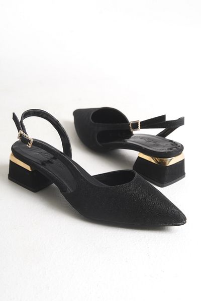 BAKGİY Black Glitter Women's Glitter Short Heeled Stylish Evening Dress Heeled Shoes Bg1001-119-0017