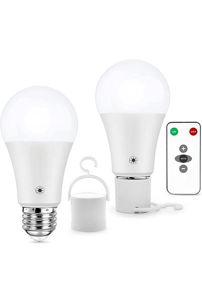 Choice 2 Pcs White Light 15w Rechargeable Light Bulbs With Remote, Dimmable Battery Powered Light Bulbs,