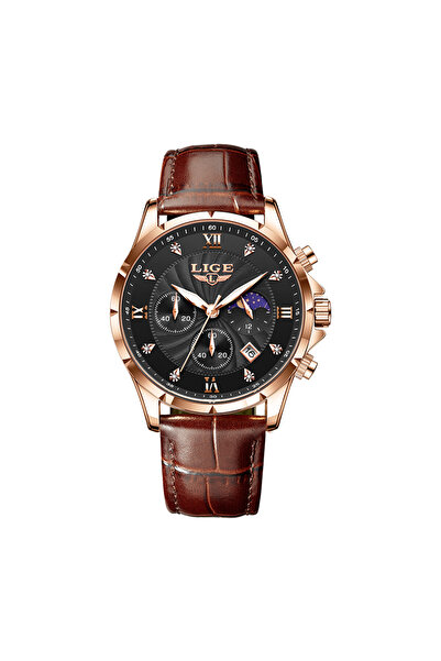 Choice ساعة LIGE للرجال باللون الأسود الوردي، ساعة عمل كاجوال فاخرة مقاومة لل...