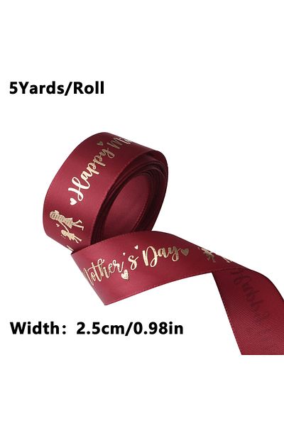 Choice 25mm red 5 Yards Happy Mother's Day Ribbon, Pink Red Ribbon for Gift Wrapping, Satin Ribbon for Flow