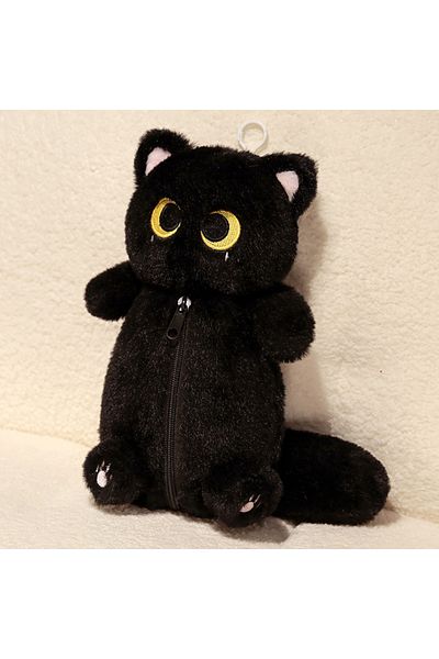 Choice Black Siamese Cat Plush Pencil Case Stuffed Animal Large Capacity Stationery Bag Cute Design Cartoon