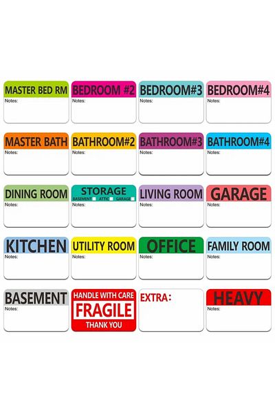 Choice Multi 5 Sheets/100pcs 20 Designs Preprinted Color Coded Home Moving Packaging Box Labels With Writab