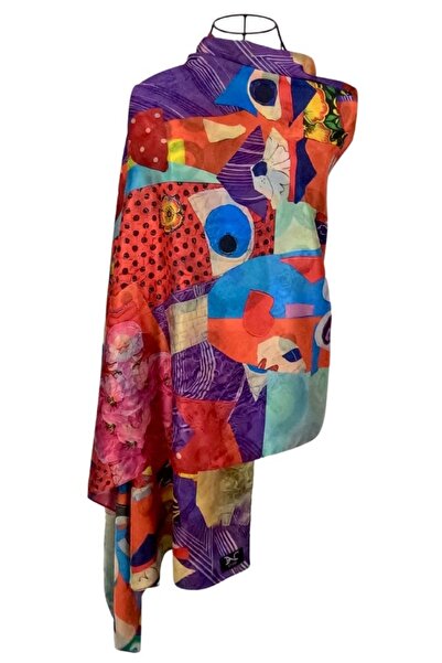 DACSHOP Esarfa de lux din matase naturala maro/rosu