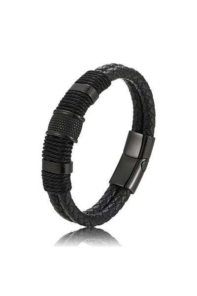 Choice 21cm 80508711-Black 1 European and American Retro MEN'S Magnetic Buckle Bracelet, PU Alloy Woven Lea