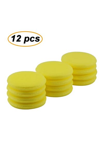 Choice Yellow 12pcs 12Pcs Round Car Waxing Polish Wax Foam Sponge High Density Applicator Pads Cleaning Spo