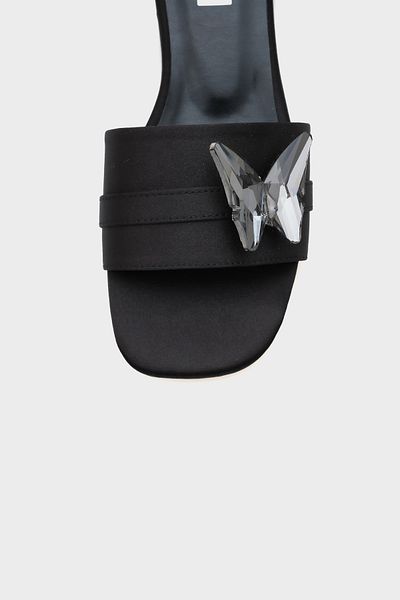 Capone Outfitters Round Blunt Toe Stone Butterfly Buckle Women's Short Heeled Slippers