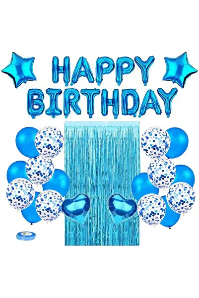 Choice مجموعة بالونات عيد ميلاد سعيد باللون الأزرق مكونة من 39 قطعة باللون ال...