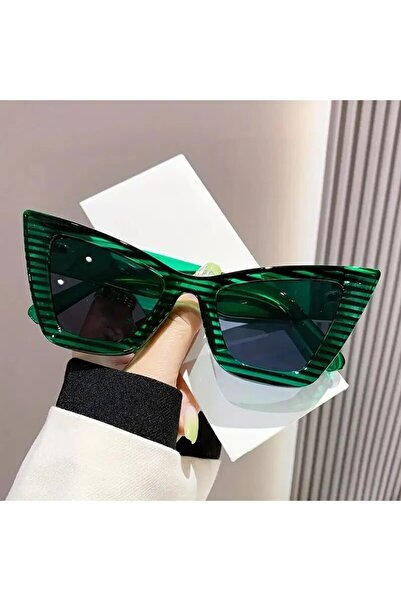 Choice نظارات شمسية عصرية كبيرة الحجم بتصميم عين القطة باللونين الأخضر والأسو...