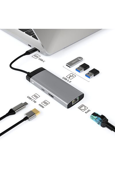 Choice BS6A-GREY Basix USB C HUB TypeC to HDMI-compatible RJ45 1000M Gigabit Ethernet usb Adapter Dock PD