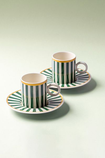 FH finehome Colorful Porcelain 4 Piece Set of 2 Cups Green