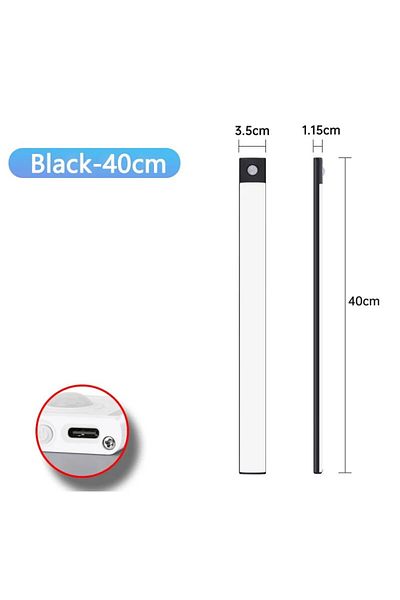 CENSHION Black 40CM LED Cabinet Light USB Type-C Rechargeable Motion Sensor Led Lamp for Kitchen Wardrobe Cab