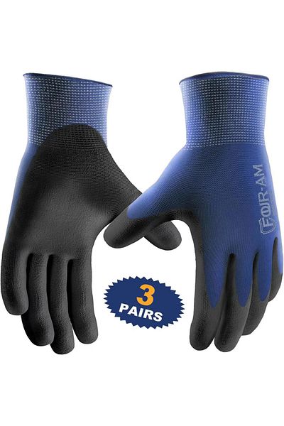 Choice XL Blue 3pairs Ultra-Thin PU Coated Work Gloves,Excellent Grip,Nylon Shell Black Polyurethane Coated