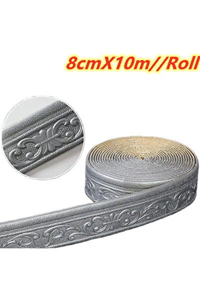 Choice 8 سم × 10 متر رمادي فضي 10 متر/لفة خط تقليم حائط ثلاثي الأبعاد حافة ال...