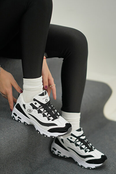 SOLAZER Kadın Beyaz Siyah Sneaker Günlük Rahat Spor Ayakkabı 049