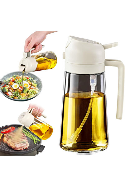 DUTRIEUX موزع زيت زجاجي أبيض 16 أونصة/470 مل مع غطاء قلاب أوتوماتيكي، زجاجة م...