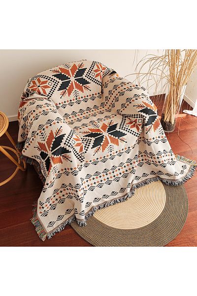 Choice 130x180cm Orange maple leaves Aztec Blanket, Oversized Boho Throw Blanket with Fringe, Southwestern