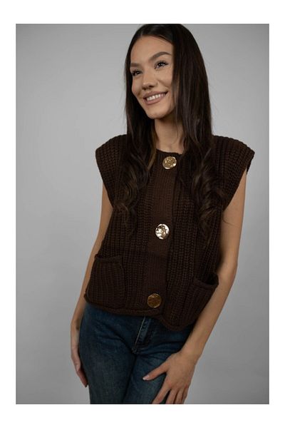Lamiar Anne Short Cardigan Sweater Made of Thick Knit, One Size, Brown