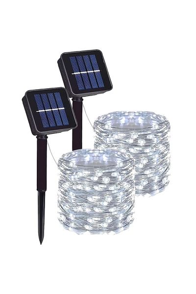 GOTP 31m 300led White 2pcs Fairy Lights Solar Garden Lights String Lights With 8 Modes Waterproof Wire Li